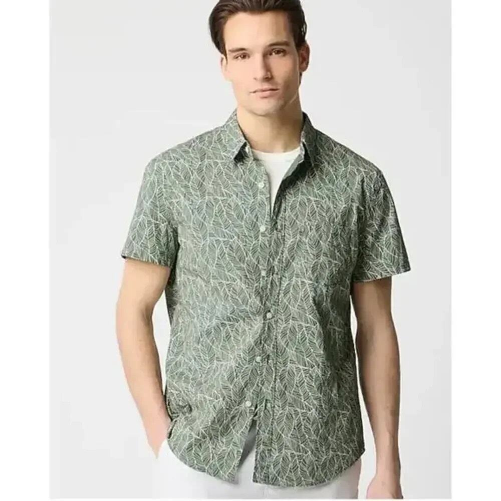 J. Crew Factory Men's Short-Sleeve Printed Flex Casual Shirt Slim Fit Size M